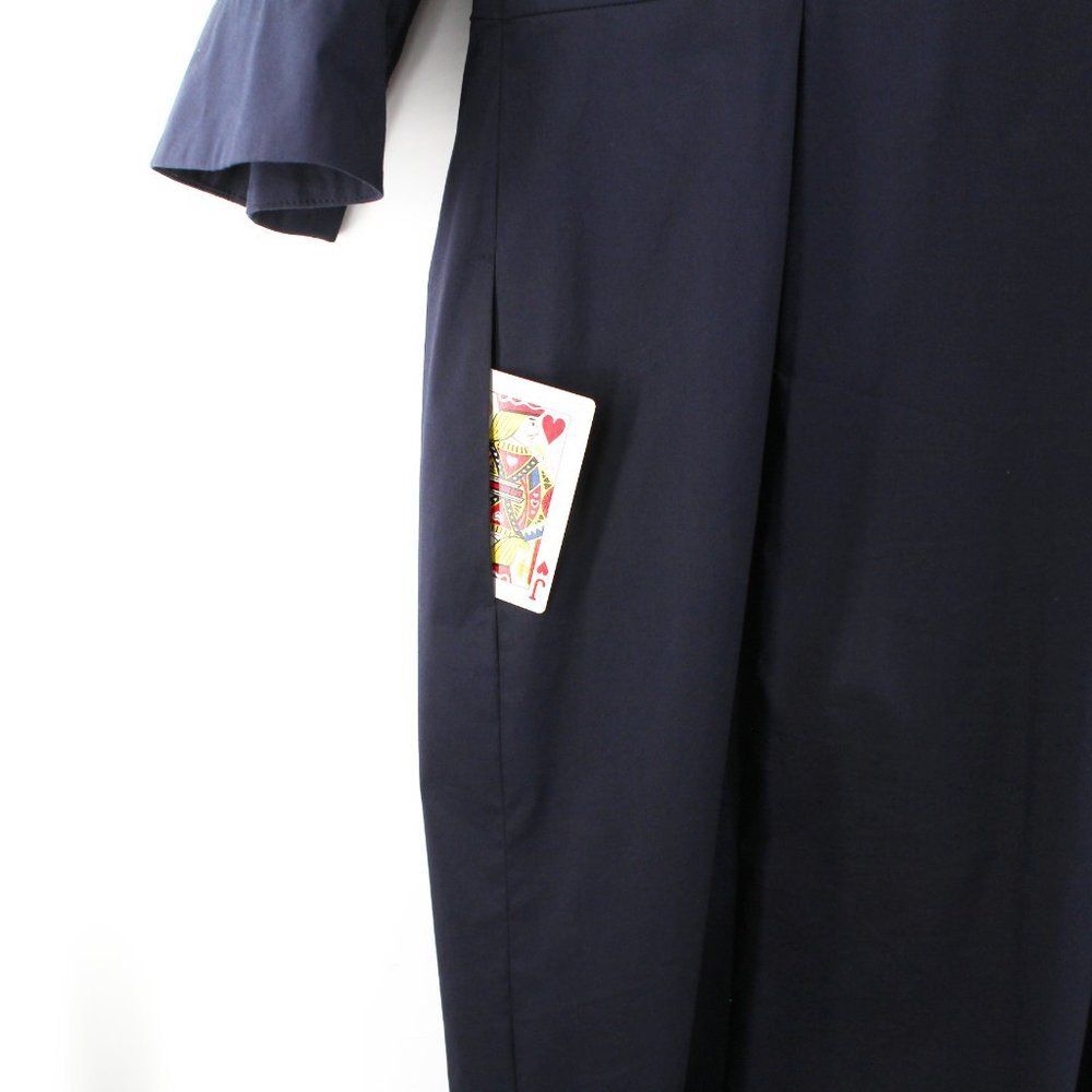 LUISA CERANO Dark Blue Cotton Stretch Shirt Dress Ruched Front Button Midi SZ 10 - Picture 8 of 15